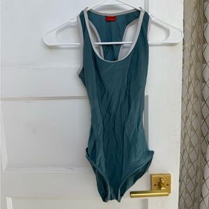 Yumiko Alex in blue and white nylon